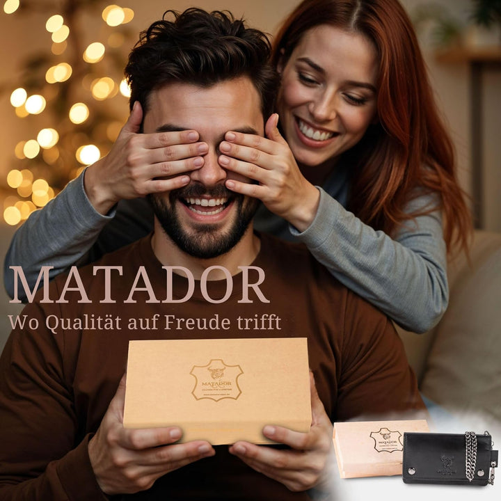 MATADOR Leder Biker Geldbörse mit Kette Bikerbörse Herren Bikergeldbörse RFID & NFC Schutz Schwarz,