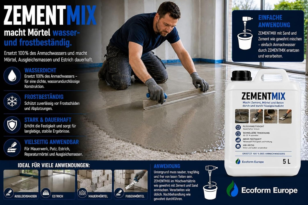 Ecoform Zementmix - Betondichtmittel für WU Beton - flüssigkeitsdichten Beton - Frostschutz &amp; wasser