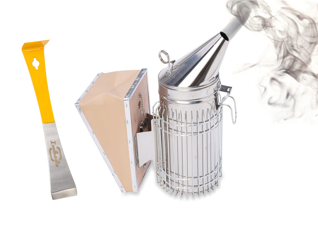 Imkado Imker Set S - Edelstahl Smoker und Stockmeissel *Königin* - Imkereibedarf