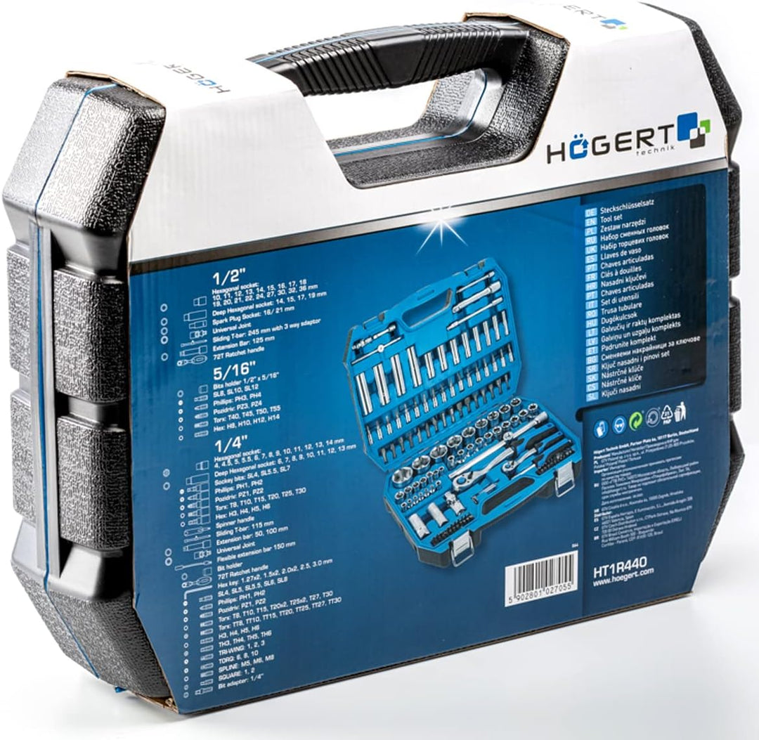 Högert Technik - Werkzeugset I Steckschlüssel, Bits und Zubehör I 1/4” und 1/2” I Hochqualitativem L