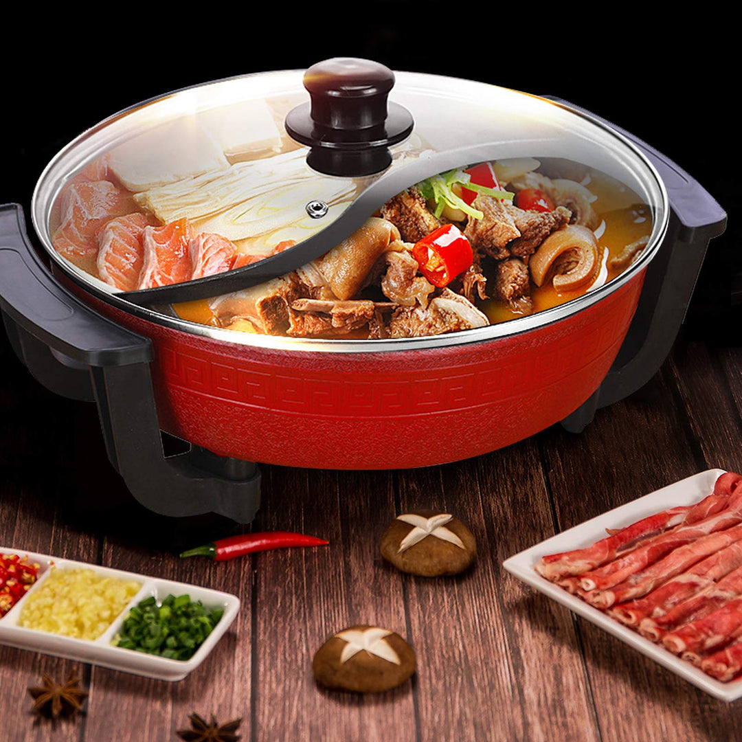 Vielseitiger 1300W Elektro-Topf und Grill - 6L Shabu Feuertopf und Grillplatte in Einem Gerät. Leich