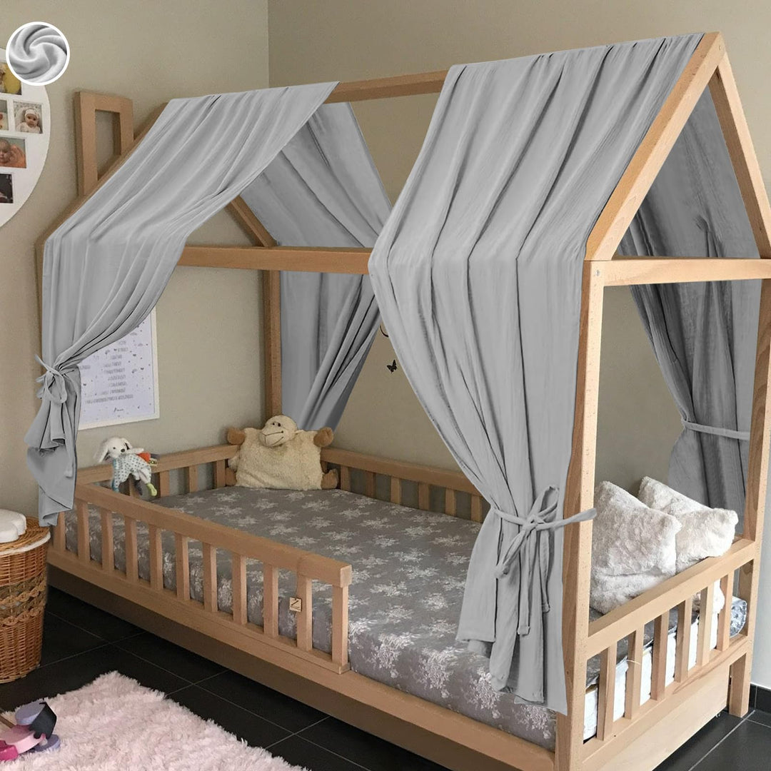 HOTUT Hausbett Himmel,2 Stück Betthimmel Babybett aus Musselin,Weich und atmungsaktiv Baldachin Kind