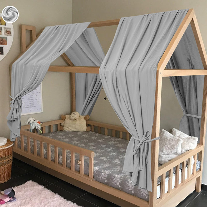 HOTUT Hausbett Himmel,2 Stück Betthimmel Babybett aus Musselin,Weich und atmungsaktiv Baldachin Kind