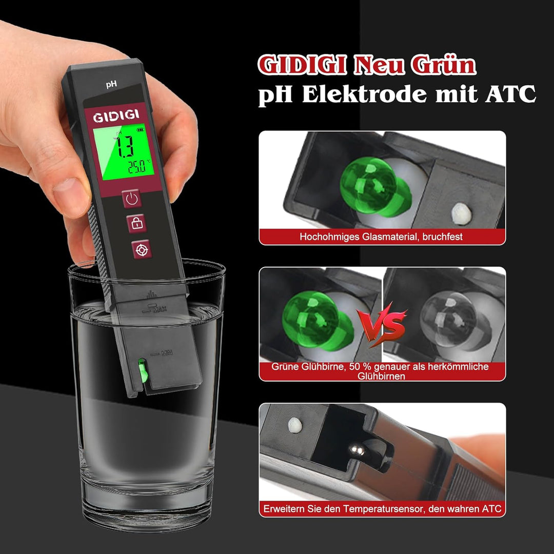 Digitales pH Messgerät für Wasser mit LED, Farbiger pH Wert Test für Pools, Professioneller pH Level
