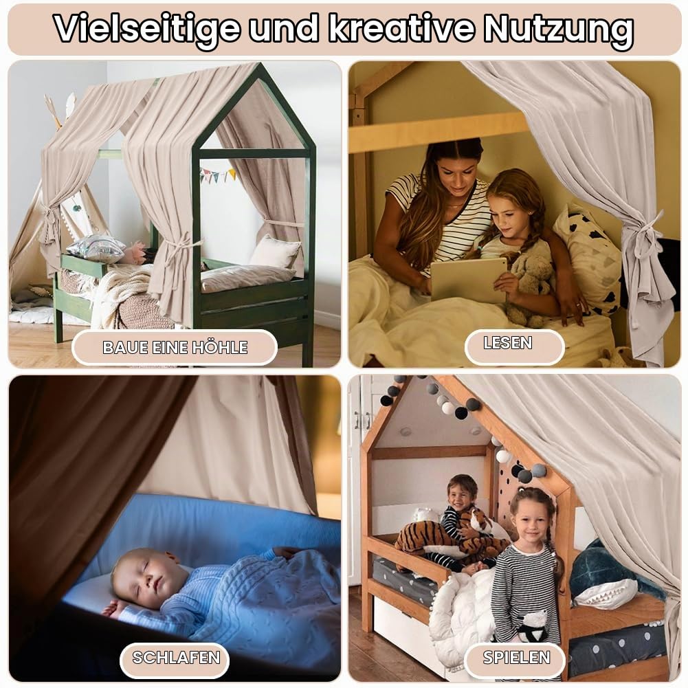 HOTUT Hausbett Himmel,2 Stück Betthimmel Babybett aus Musselin,Weich und atmungsaktiv Baldachin Kind
