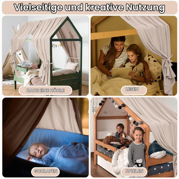 HOTUT Hausbett Himmel,2 Stück Betthimmel Babybett aus Musselin,Weich und atmungsaktiv Baldachin Kind