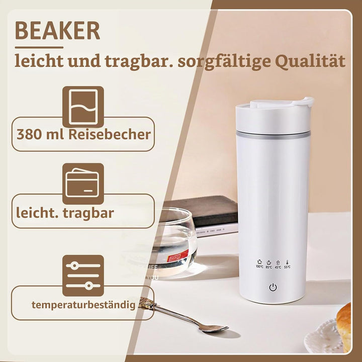 Tragbare Elektrische Wasserkocher 380ml, 4 Temp.-Stufen, Mini Reise-Kanne Edelstahl-Innenbehälter fü