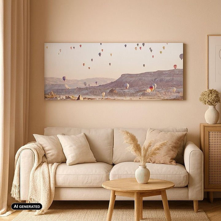 Wandbilder Dekoration Wohnzimmer Berge Ballon Flug Panorama Bilder auf Leinwand 120x50cm Leinwandbil