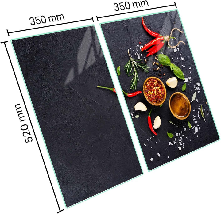 SFArt Herdabdeckung Glas – Gehärtetes Glas Schneidebrett & Ceranfeld Abdeckplatte 2 Teilig 35x52– Hy