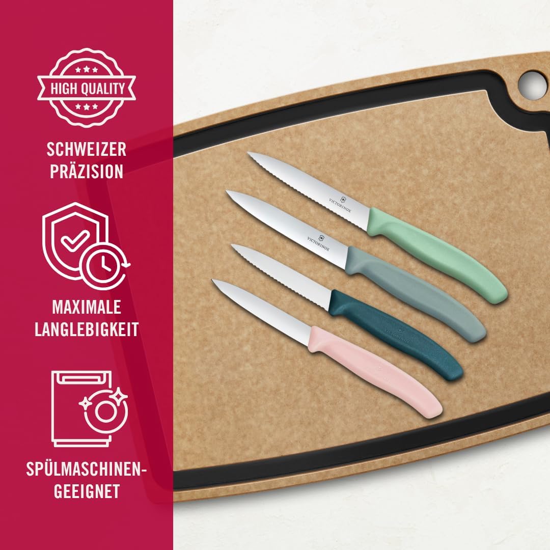 Victorinox Swiss Classic, Tomaten- und Gemüsemesser Set, 4teilig, Scharfe Klinge, 8 und 10 cm, Welle