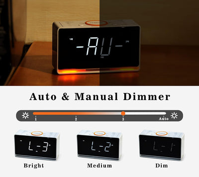 Radiowecker, 1,4-Zoll-Uhr mit weisser LED-Anzeige, Bluetooth, UKW-Radio, Dual-Alarm, Sleep-Timer, Sn