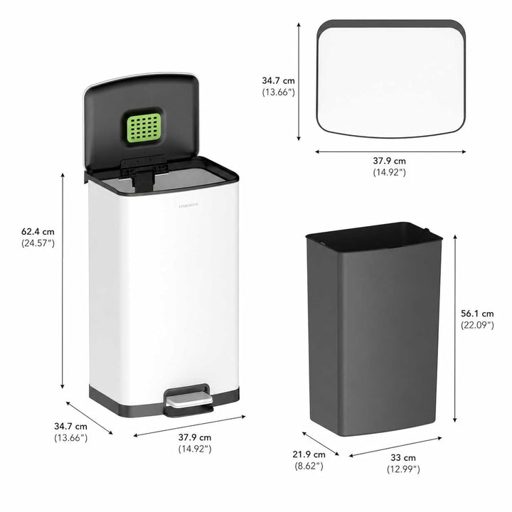 EverGrove Recycling 50L Edelstahl-Mülleimer mit Fusspedal (Weiss), Weiss