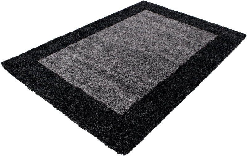 HomebyHome Teppich Wohnzinmer Shaggy Hochflor Anthrazit Rechteckig 120x170 cm Bordüre Design - Flaus