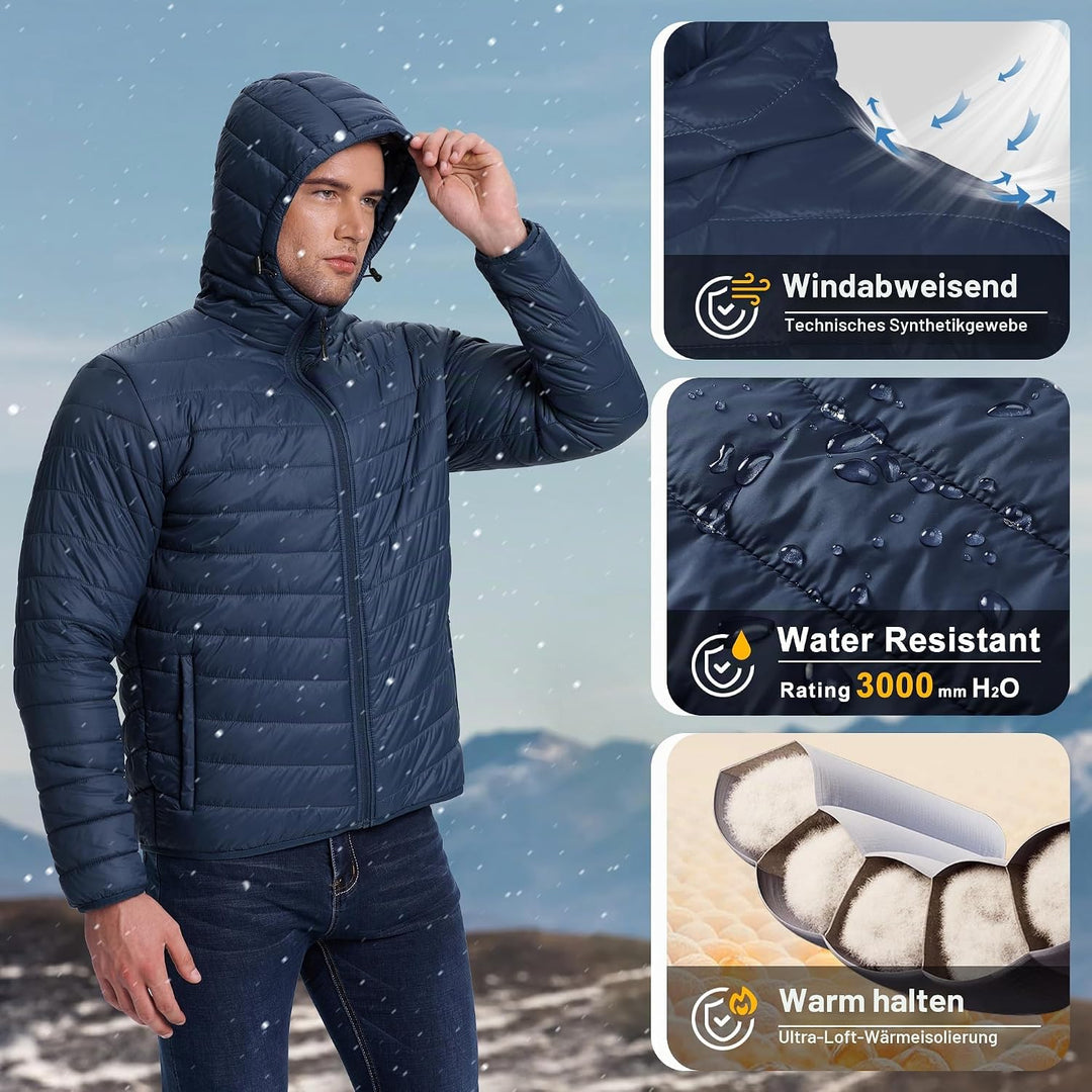 33,000ft Herren Leichte Steppjacke Outdoor Wasserbeständige Übergangsjacke Warme Winterjacke für Män