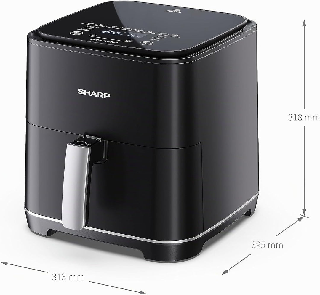 SHARP AF-GS552AE-B Heissluftfritteuse 5,5L mit digitaler Steuerung – Touchdisplay Funktion, 8 Progra