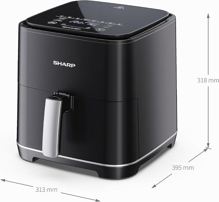 SHARP AF-GS552AE-B Heissluftfritteuse 5,5L mit digitaler Steuerung – Touchdisplay Funktion, 8 Progra