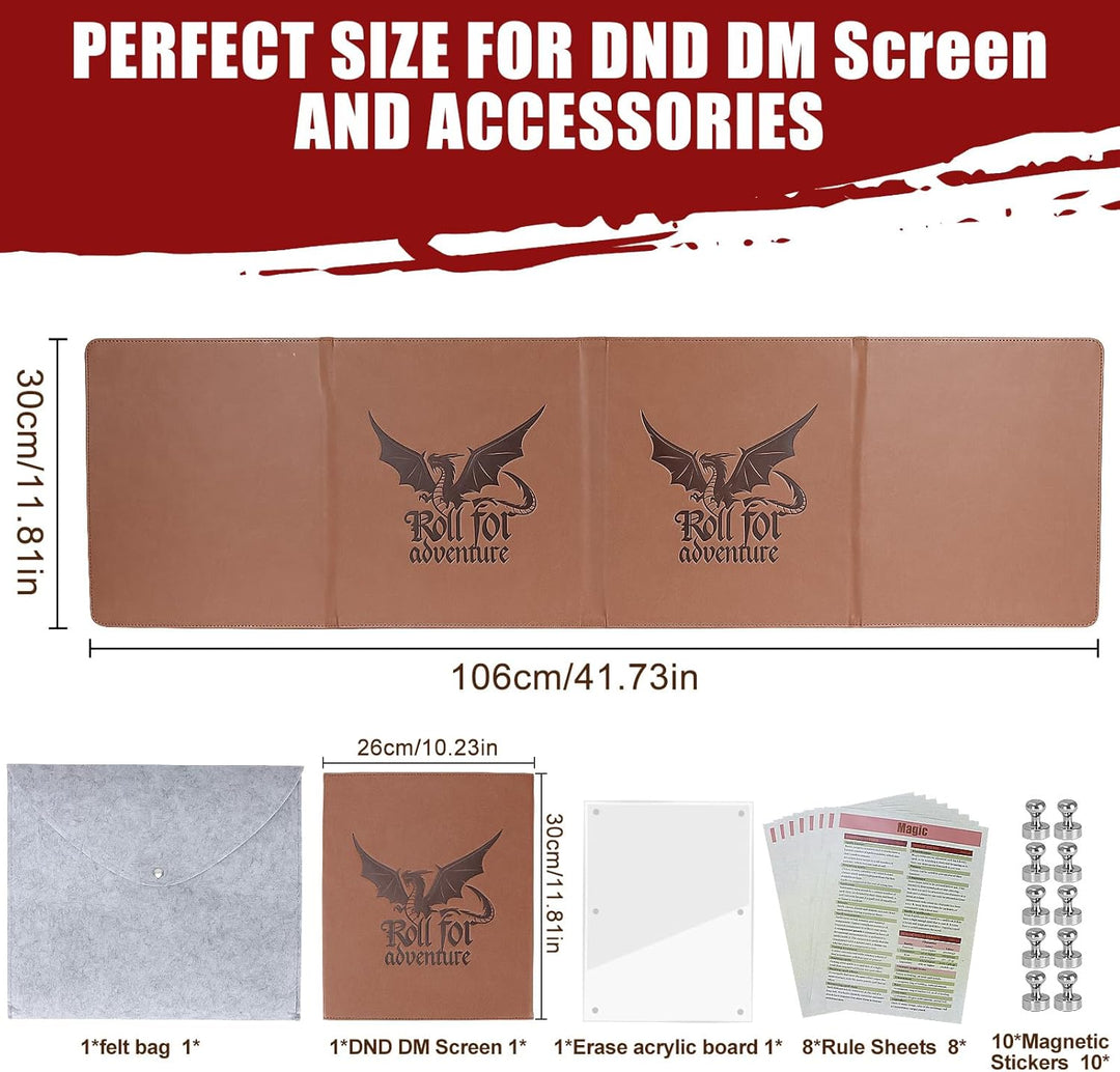 DND DM Screen 5e Dungeon Master Screen Deluxe Leather 4-Panel Customizable Magnetic Panel Game Maste