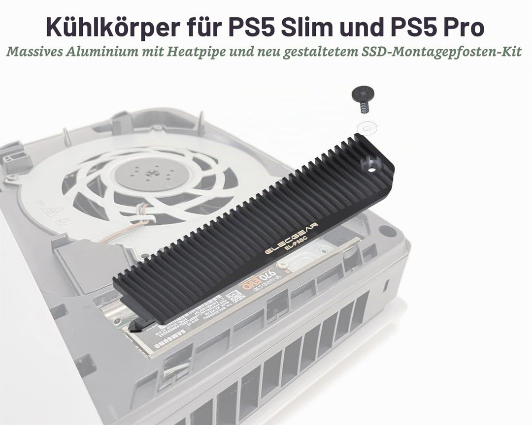 ElecGear PS5 Slim SSD Kühlkörper, Heat Pipe + Aluminium Heatsink Kühler für PS5 Slim CUH-2000 intern