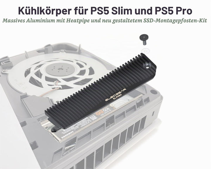 ElecGear PS5 Slim SSD Kühlkörper, Heat Pipe + Aluminium Heatsink Kühler für PS5 Slim CUH-2000 intern