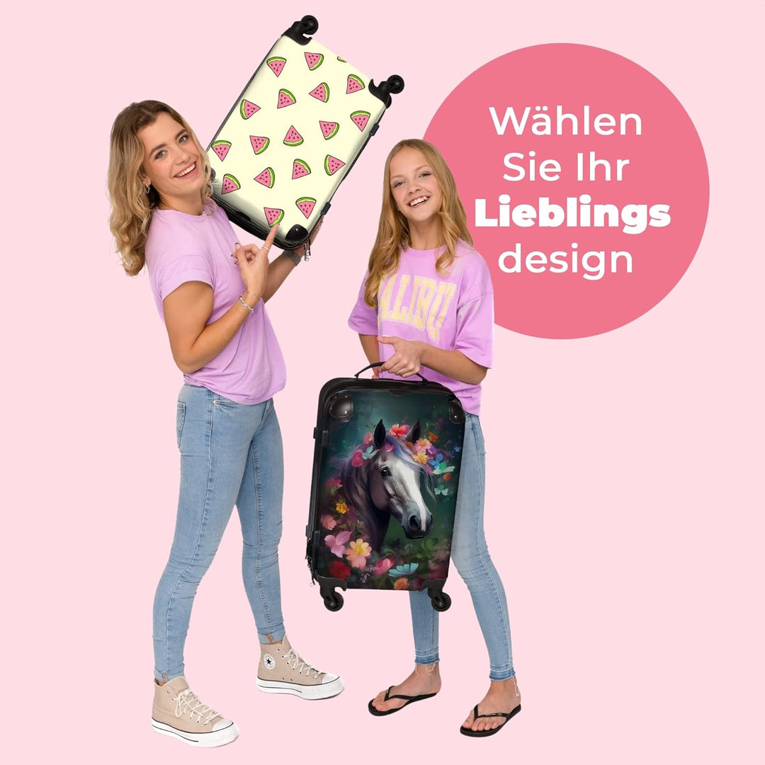 NoBoringSuitcases.com® Koffer gross Trolley Rollkoffer Reisekoffer mit 4 Rollen Fotokoffer - Pferd -