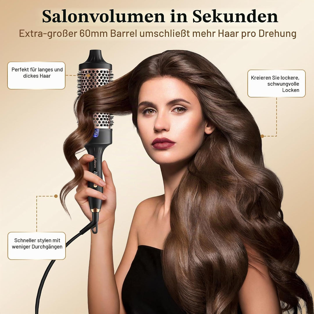 Thermobürste 60mm, Thermal Brush, beheizte Rundbürste, Lockenbürste | Extra grosser Barrel für volum