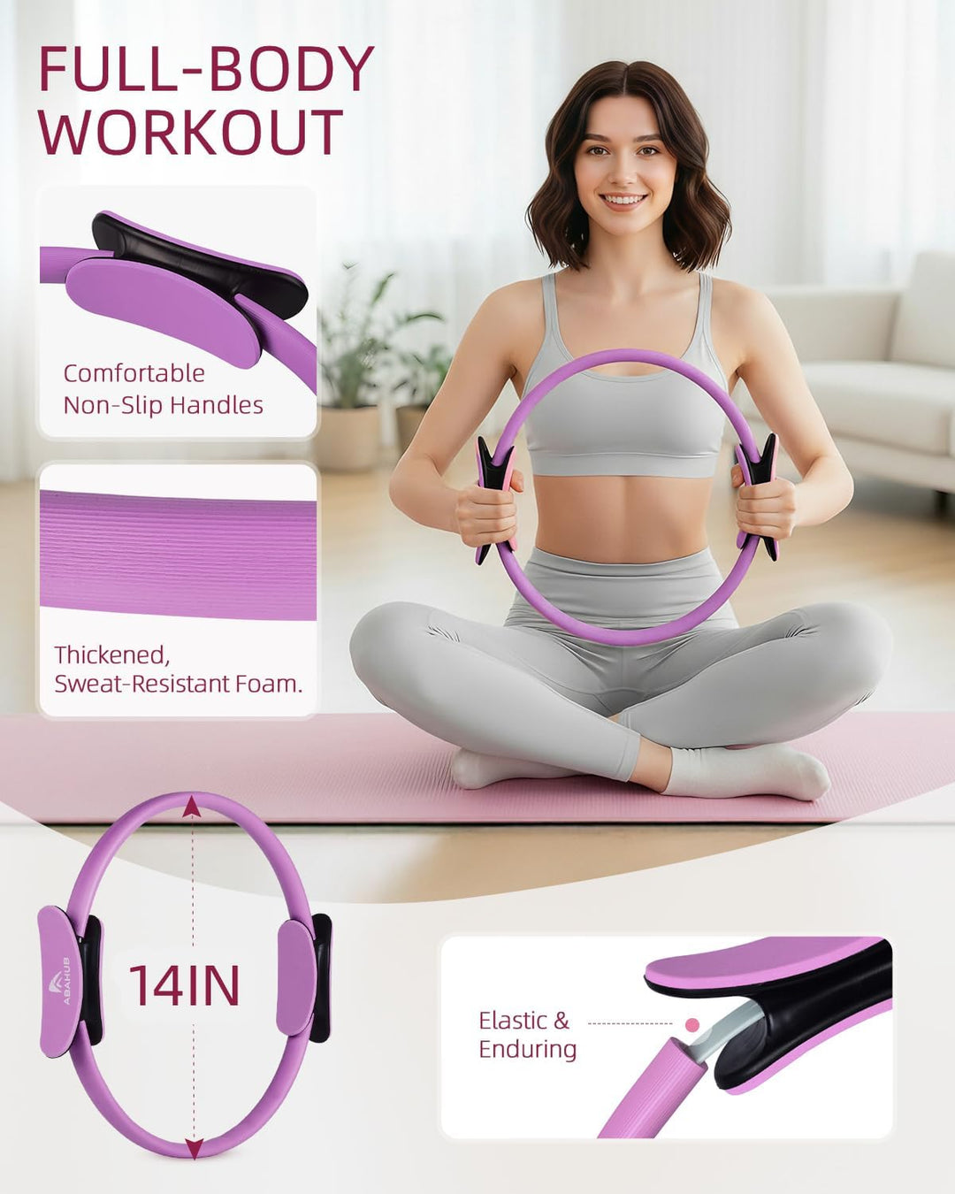 Abahub Pilates Ring Set, 35CM Magic Circle, 25CM Mini Ball,5er Set Fitnessbänder,Yoga Socken,Gleitsc