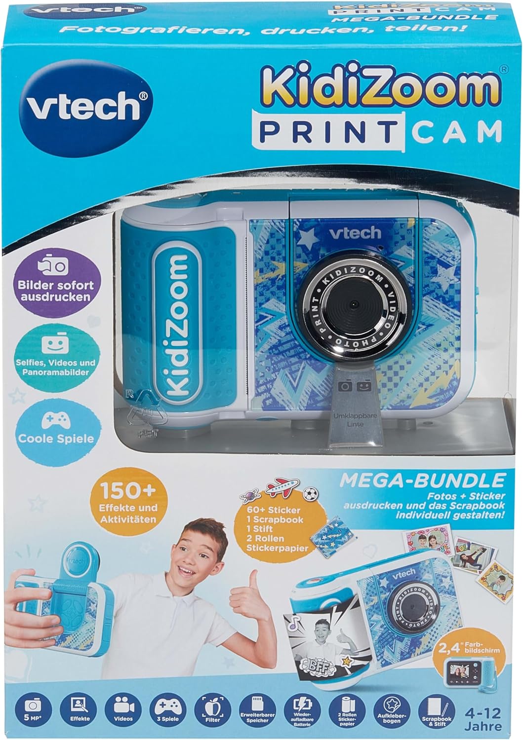 Vtech KidiZoom Print Cam Scrapbook Bundle blau - Kreative Kamera, die Bilder direkt ausdrucken kann