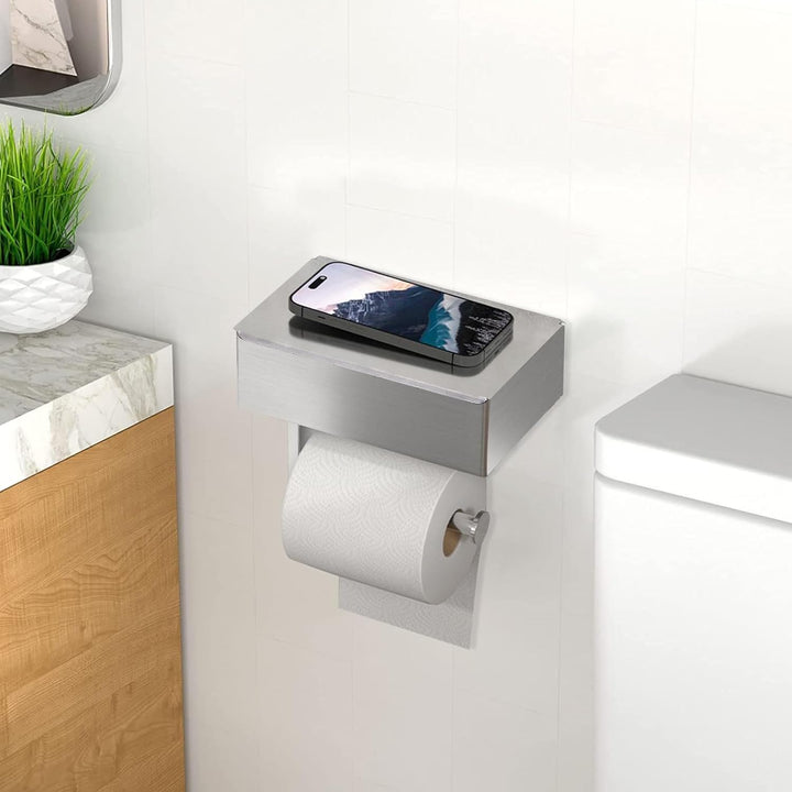 GUIGUZI Toilettenpapierhalter Ohne Bohren - SUS304 Edelstahl Silber Klopapierhalter mit Ablage - Toi
