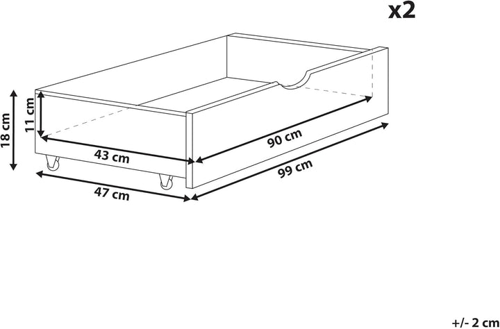 Beliani Bettschublade auf Rollen 2er Set Kiefernholz weiss 99 x 47 cm Cronat