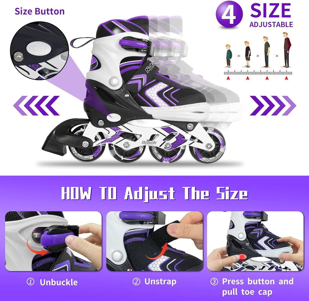 Nattork Inliner für Kinder Verstellbare Inline Skates, 4 Grössen Kinder Inline Roller Skates mit Bel
