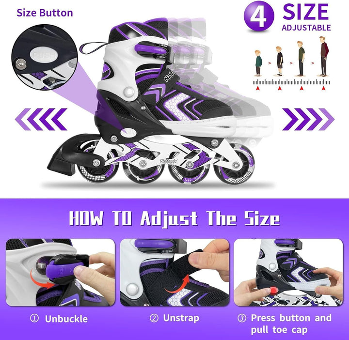 Nattork Inliner für Kinder Verstellbare Inline Skates, 4 Grössen Kinder Inline Roller Skates mit Bel
