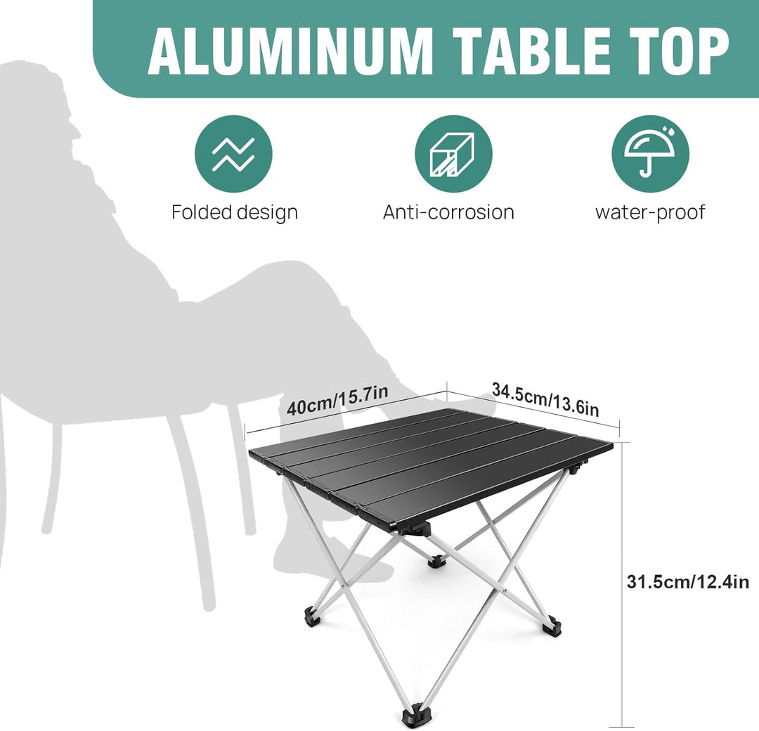 AUTOFU Kleiner Campingtisch, kompakt, Strandtisch, tragbar, zusammenklappbar, Aluminium, leicht, zus