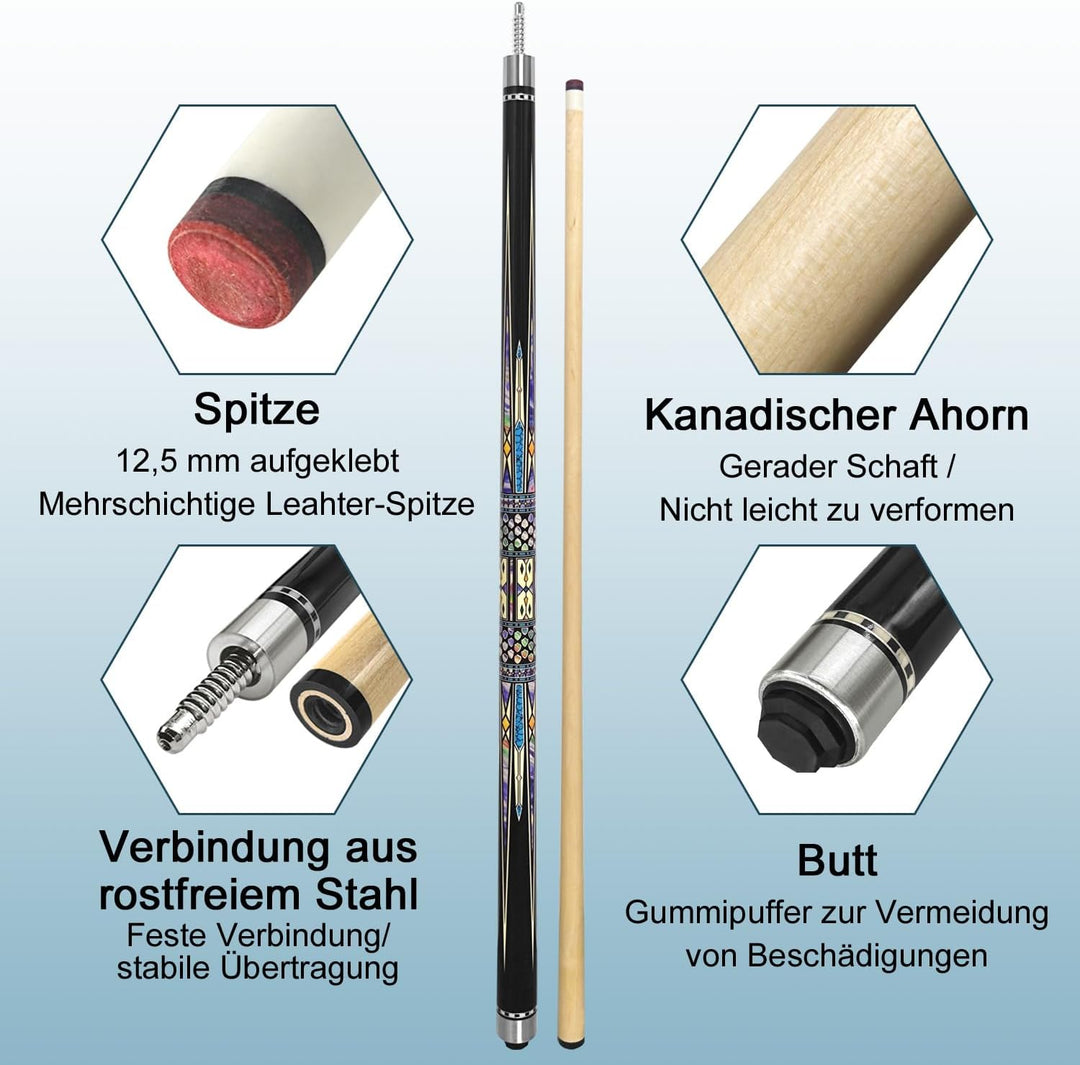 Pool Cue Stick Billard Queue,58“ Pool-Billardqueue BillardStock 12,5 mm Lederspitze Cue Sticks for P