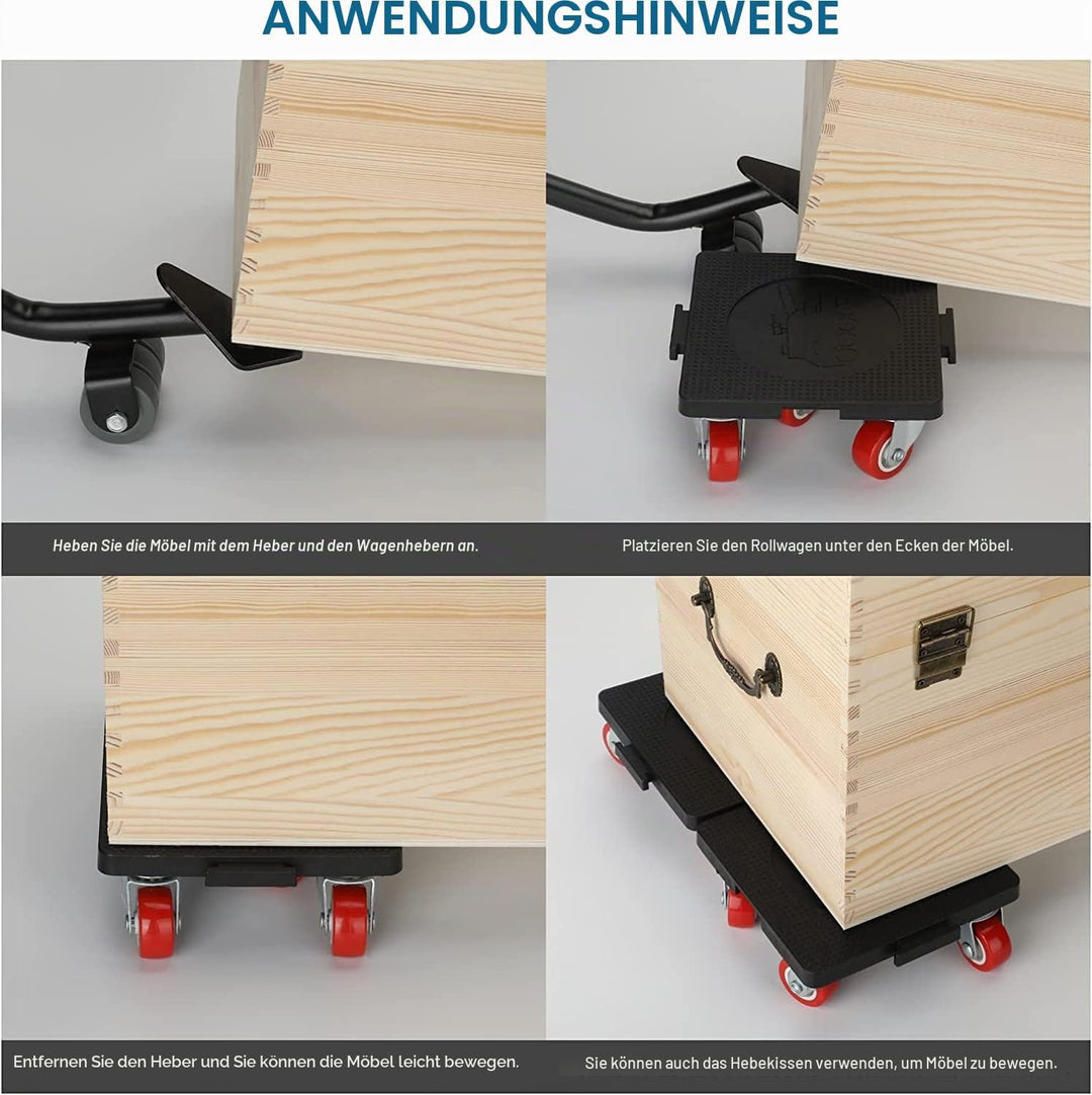 goldenwarm Möbelheber für schwere Möbel 4 Möbelroller mit 5 Stücke 360°Rotation Räder 600KG Belastun