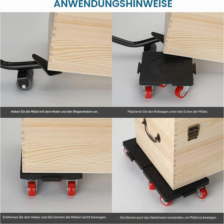 goldenwarm Möbelheber für schwere Möbel 4 Möbelroller mit 5 Stücke 360°Rotation Räder 600KG Belastun