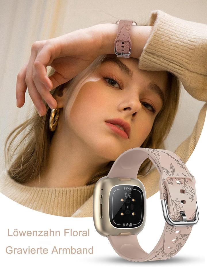 TOYOUTHS 2 Stück Floral Gravierte Armband kompatibel mit Fitbit Versa 4/Versa 3/Sense 2/Sense Armban