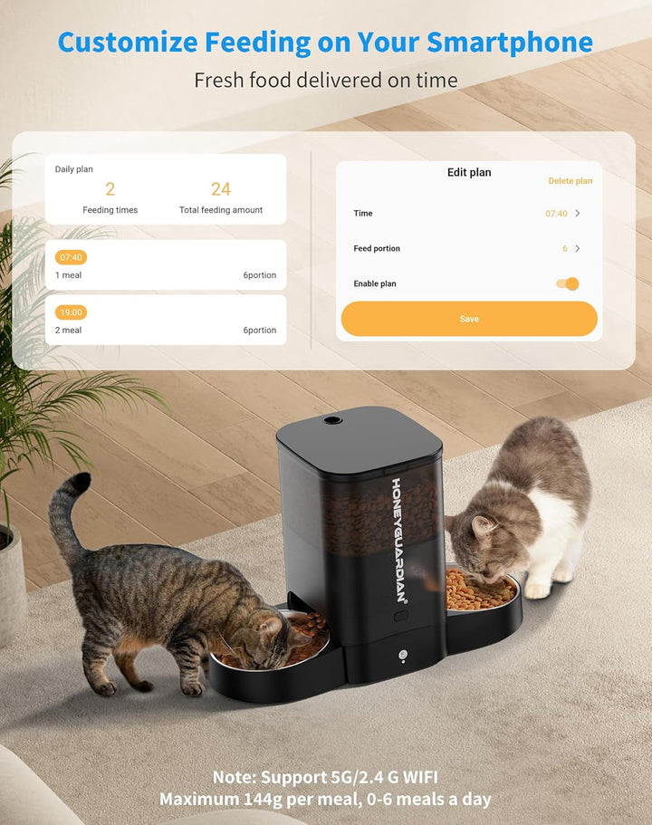 Futterautomat für 2 Katzen und Hunde mit APP, 5G WLAN Katzen Futterautomaten und Timer, 5L Automatis
