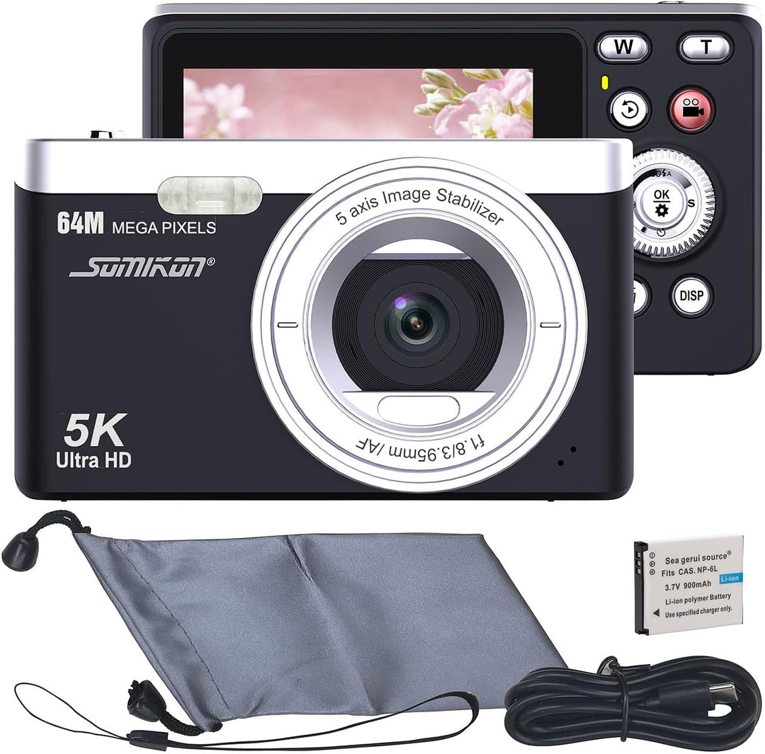 Somikon Digitalkamera: Digitale Kompaktkamera mit 64 MP, 5K, Autofokus, 16-facher Digitalzoom (Fotok