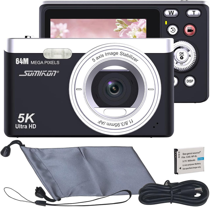 Somikon Digitalkamera: Digitale Kompaktkamera mit 64 MP, 5K, Autofokus, 16-facher Digitalzoom (Fotok