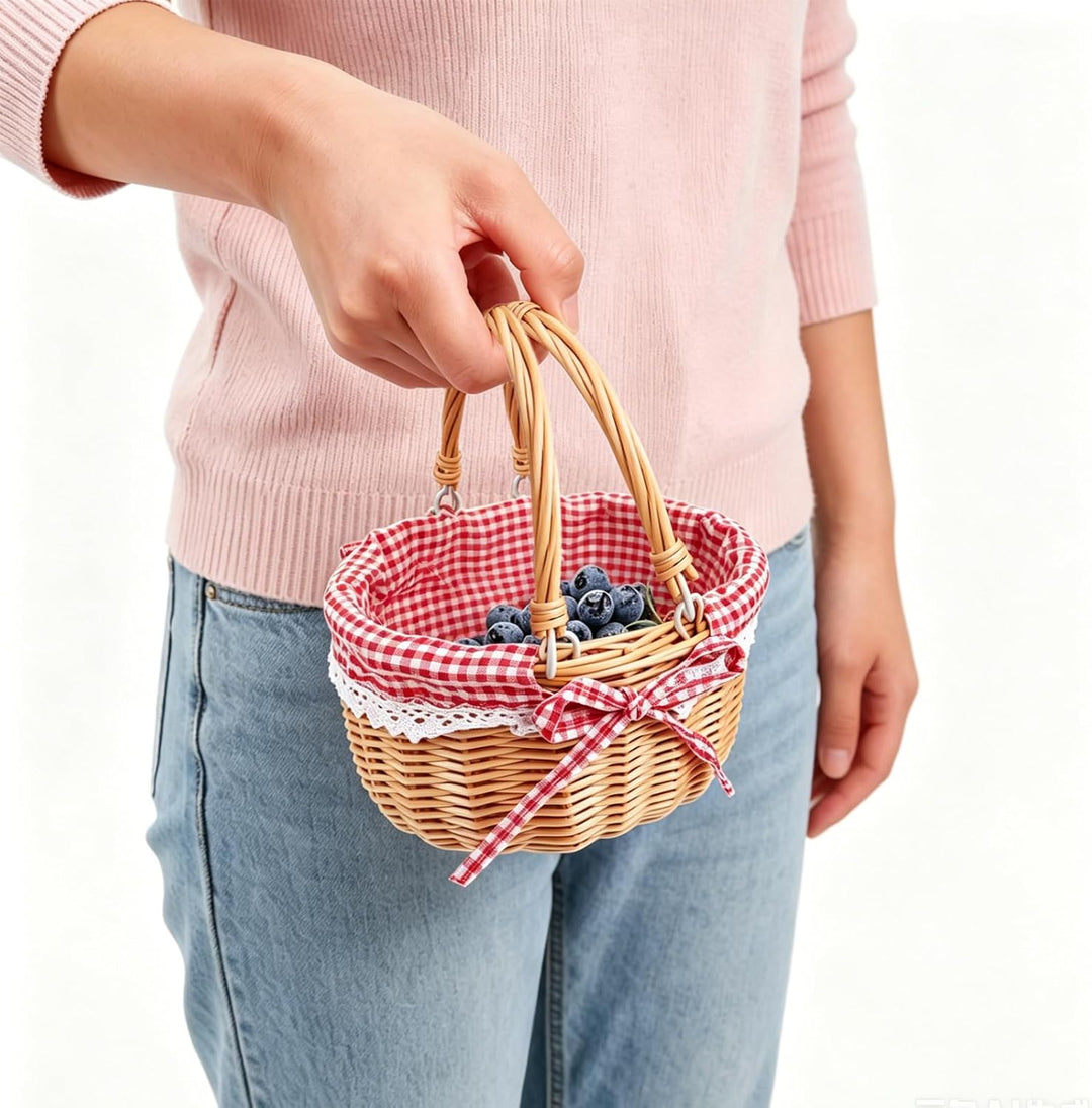 Picknickkorb aus Weide, Natural Weidenkorb mit Henkel, Handlicher Einkaufskorb aus Weide, Picknickko