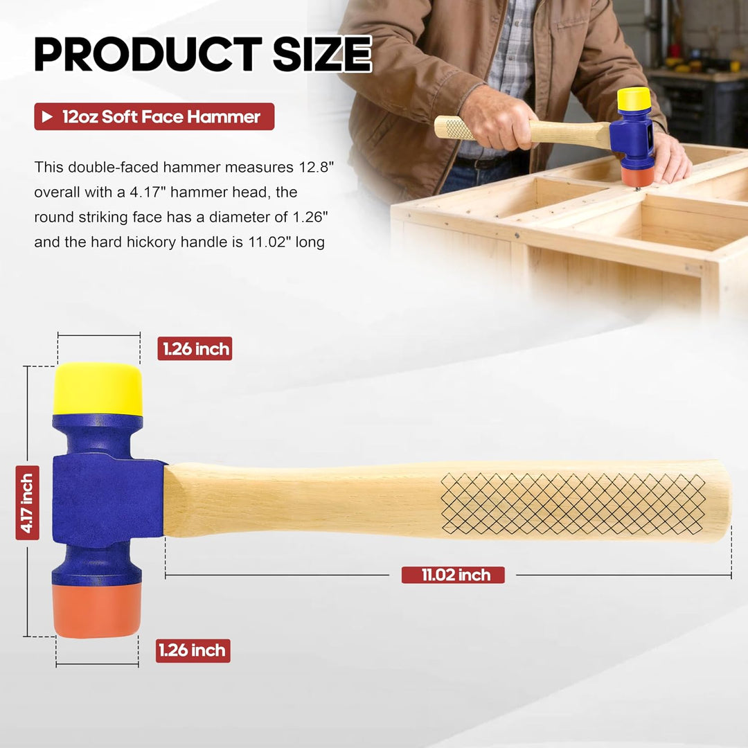 C&amp;T Gummihammer Klein 12oz - Hammer Klein 35mm | Doppelseitig 70°TPU+60°TPE| Rutschfester Hickory-Ho
