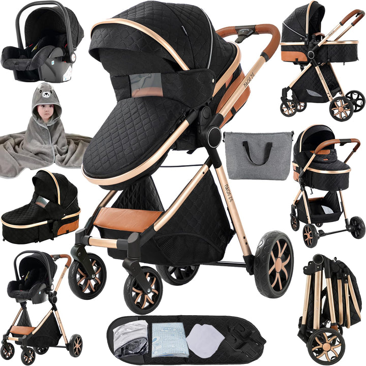 Sianldcone Kinderwagen 3 in 1, Hochwertige Stoffe Kinderwagen Set, Zwei-Wege-Schiebefunktion Reisesy