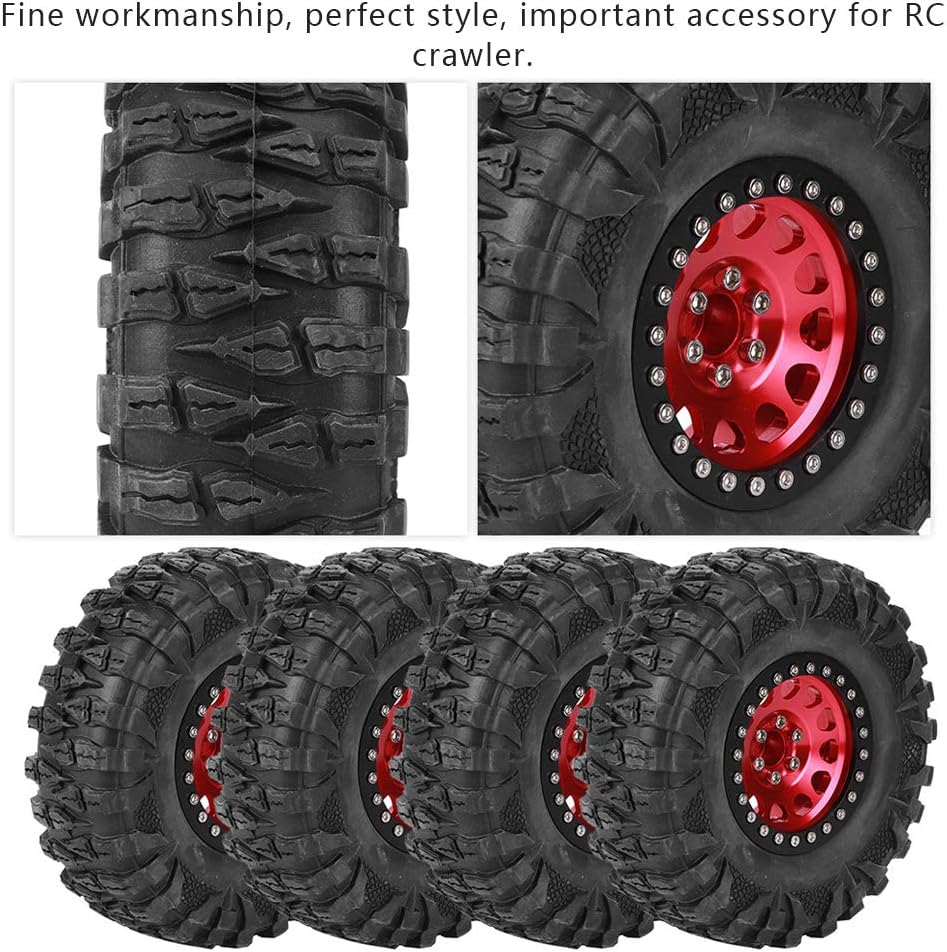 4 Stück RC Reifen, 1/10 RC Auto 2,2 Zoll Rad RC Crawler Gummireifen Metall Radnabe RC Zubeh?r(rot) B