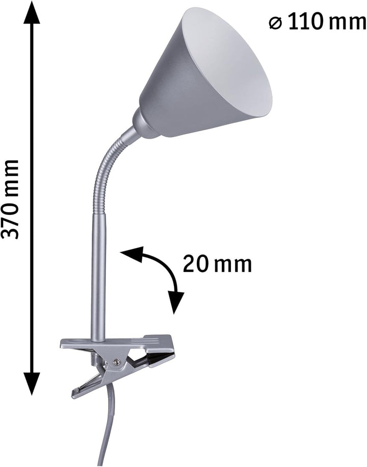 Paulmann 95432 Klemmleuchte Vitis mit Flexarm rund max. 20 Watt Lampe Schnurschalter Grau Metall, Ku