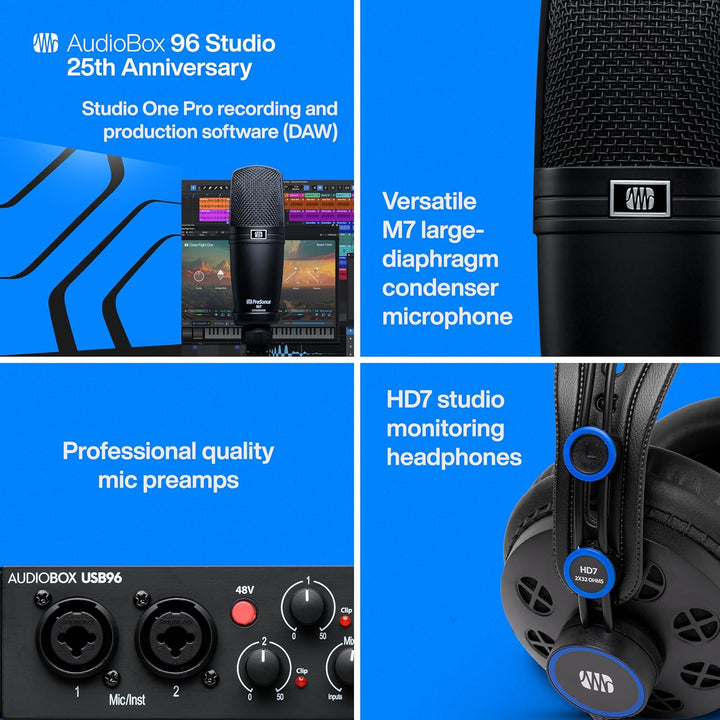 PreSonus AudioBox 96 Studio - 25-jährige Jubiläumsausgabe Interface, Mikrofon, Kopfhörer mit Softwar