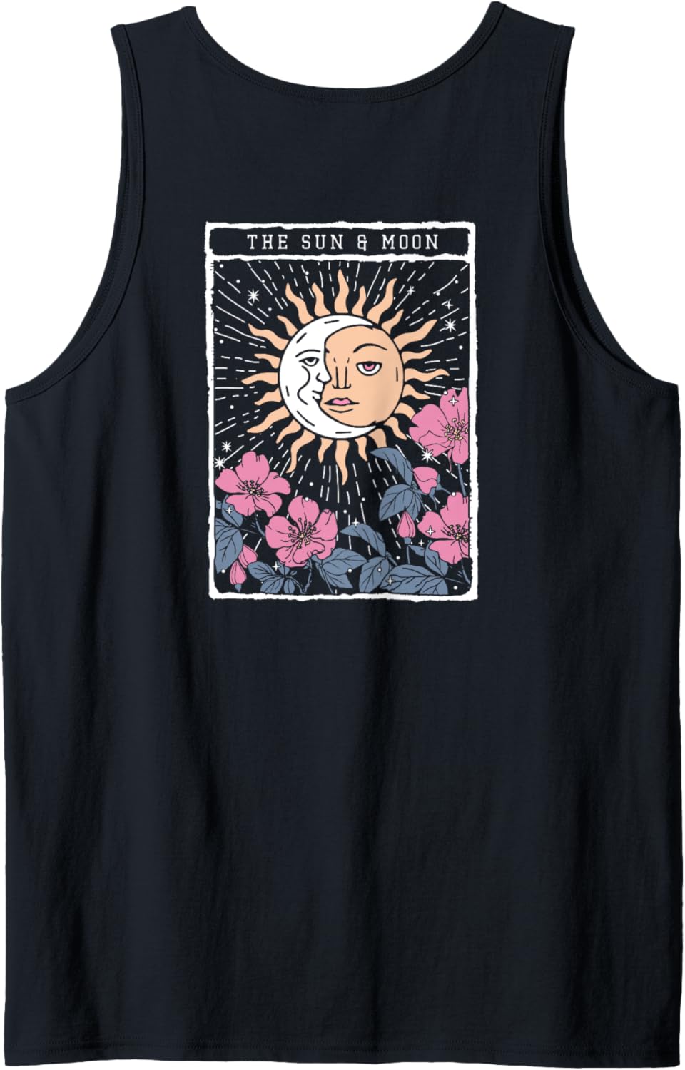 Sun & Moon Flowers Tarot Card Front & Back Tank Top