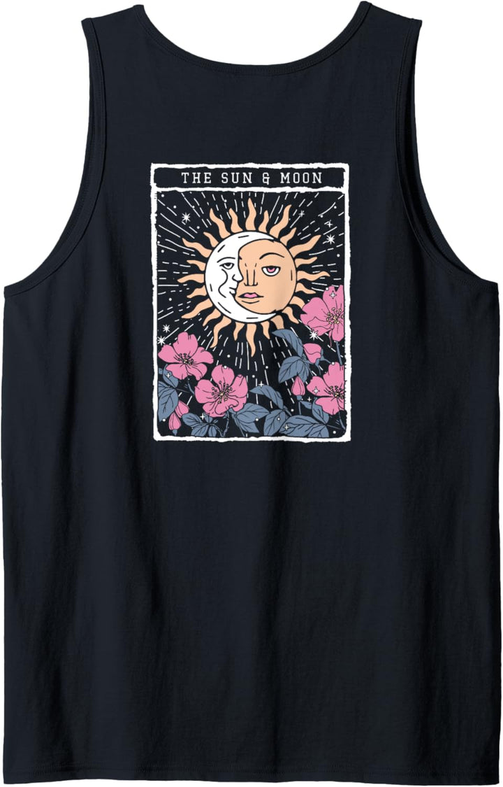 Sun & Moon Flowers Tarot Card Front & Back Tank Top