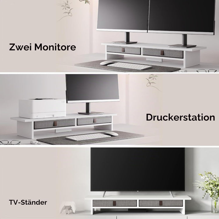 Fenge Dual Monitorständer Riser 2 Etagen Computer Monitor Ständer mit Schublade für PC Laptop Drucke