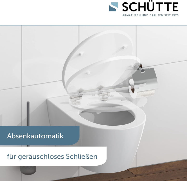 SCHÜTTE WC-Sitz Holzkern HG ASIA, Hochglanz Toilettensitz mit Absenkautomatik, passend für alle hand