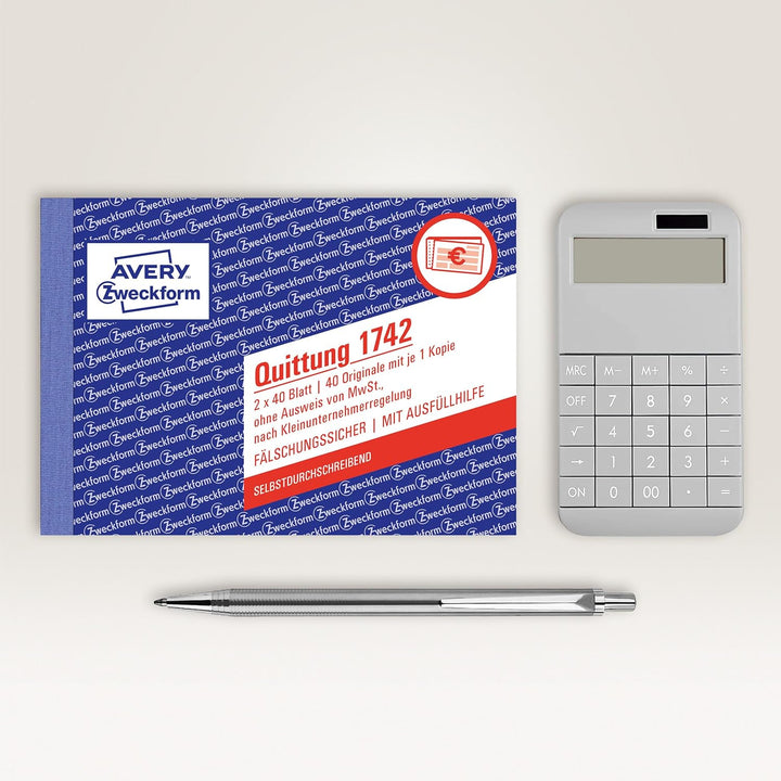 AVERY Zweckform 1742-10 Quittungsblock Kleinunternehmer (A6 quer, 2x40 Blatt, selbstdurchschreibend,